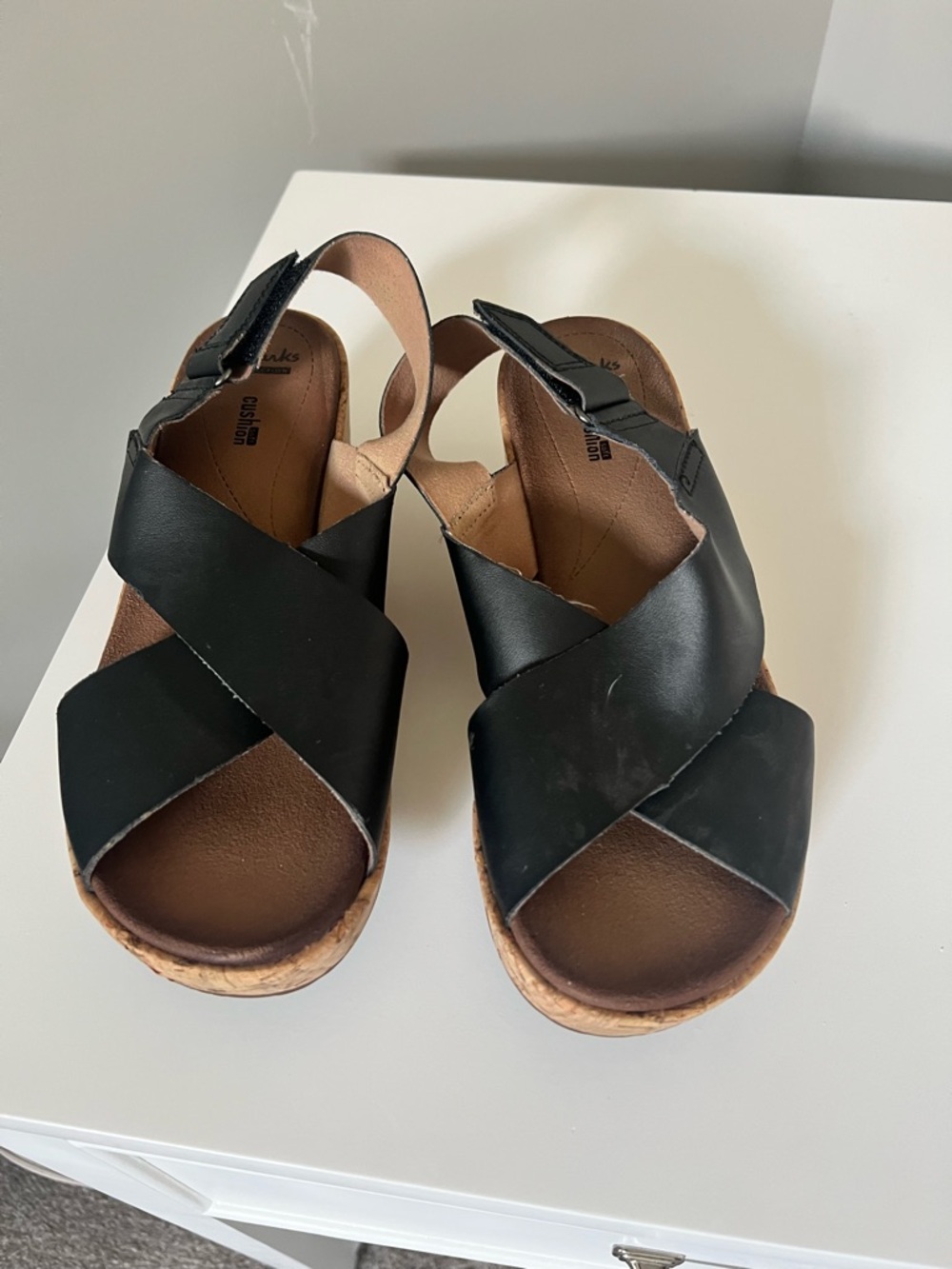 Clarks Black Crisscross Leather Slingback Sandals